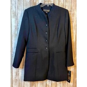 Oleg Cassini Women's Button-up Beaded Black‎ Long Blazer Jacket Size 10 NWT